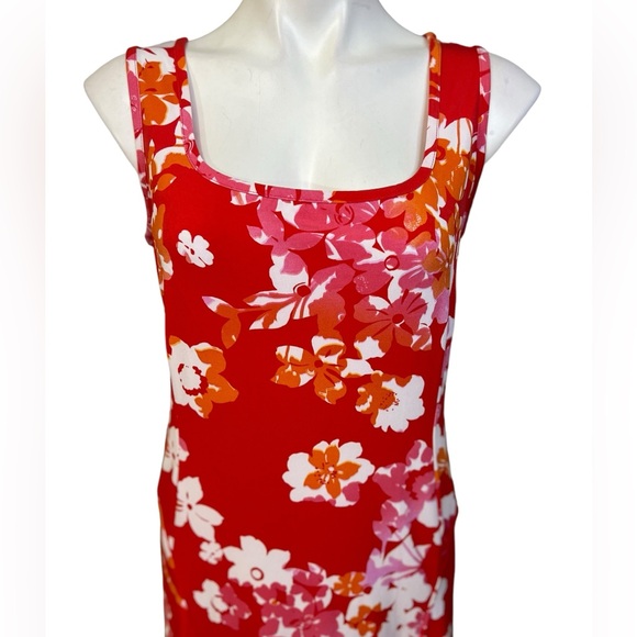 Susan Graver maxi dress LP orange multicolor Hawaiian floral print casual - Picture 3 of 7